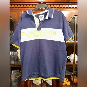 Being Human Polo Short Blue Yellow Mens Size 3X Love Care Share see pics please